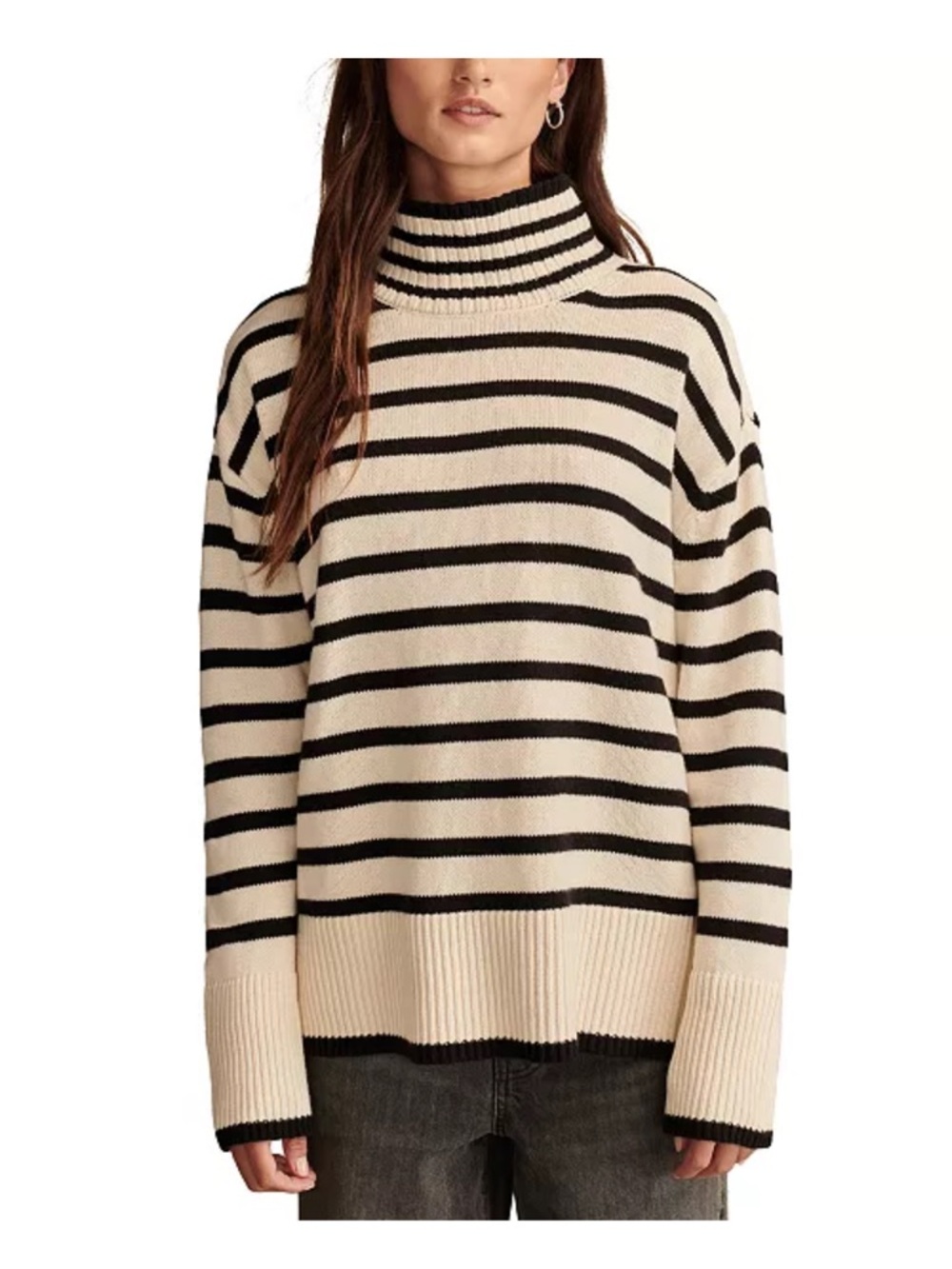 Lucky Brand Black and Cream Striped Turtleneck Sweater NWOT